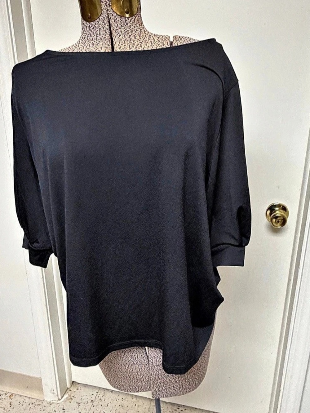 H&M Puff-Sleeved Boat-Neck Top Black Blouse Size XL